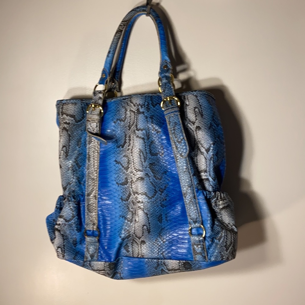 Oman Blue Snakeskin Large Tote Double Handles - Picture 8 of 9